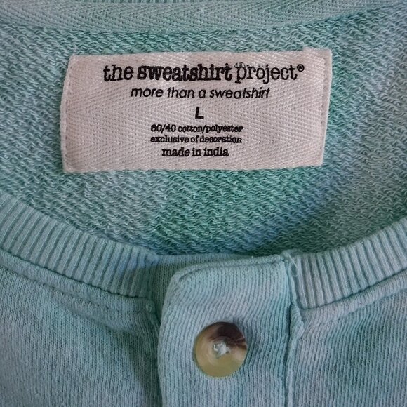 The Sweatshirt Project Oversized Teal Tie Dye Henley Sweatshirt Women's Size L - Picture 4 of 16